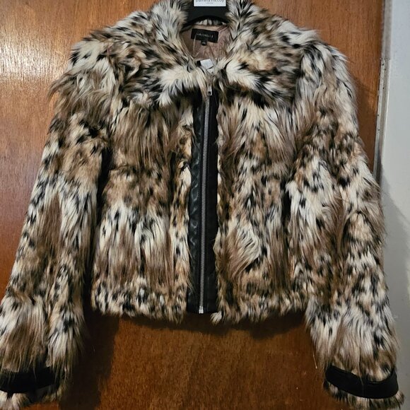 Majorelle S Faux Cheetah Fur Coat Faux Leather Accents Zippered Wildcat Soft - Picture 1 of 8